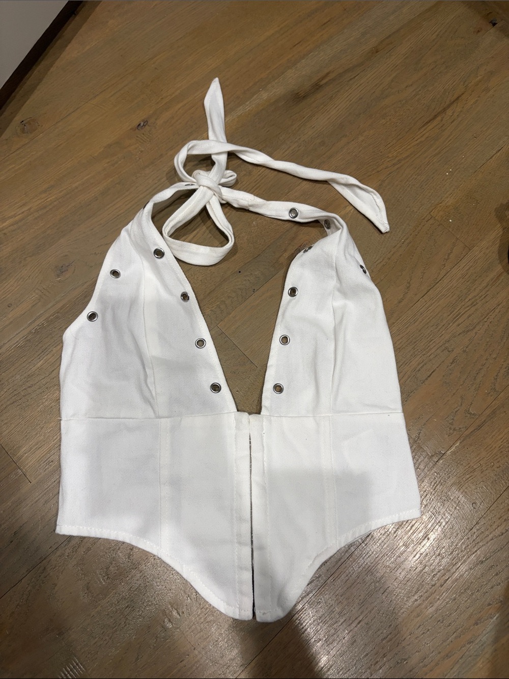 White Halter Eyelet Corset Top